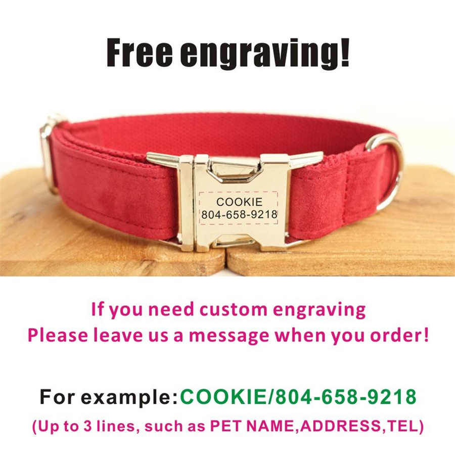 SOFT RED Suede Fabric Dog Collar