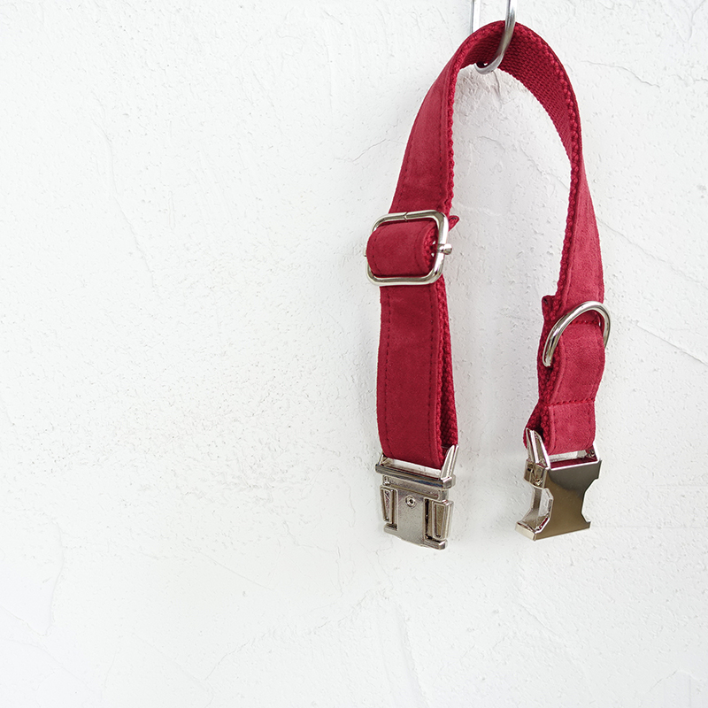 SOFT RED Suede Fabric Dog Collar