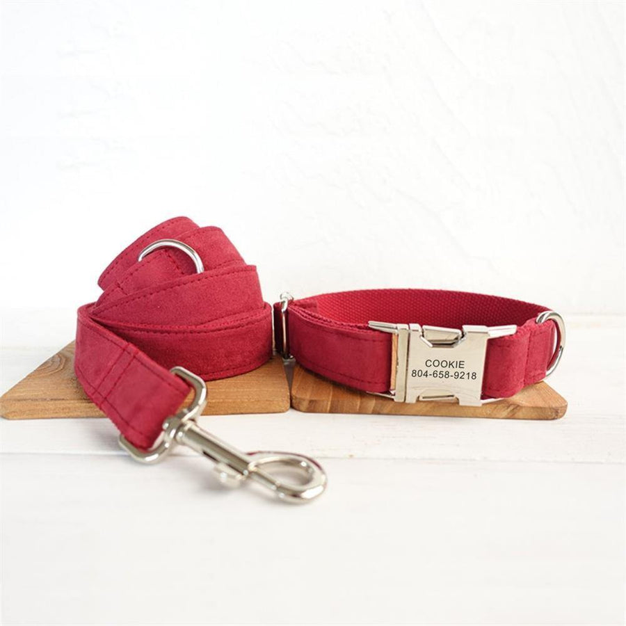 SOFT RED Suede Fabric Dog Collar - Bark ¡®n¡¯ Paws