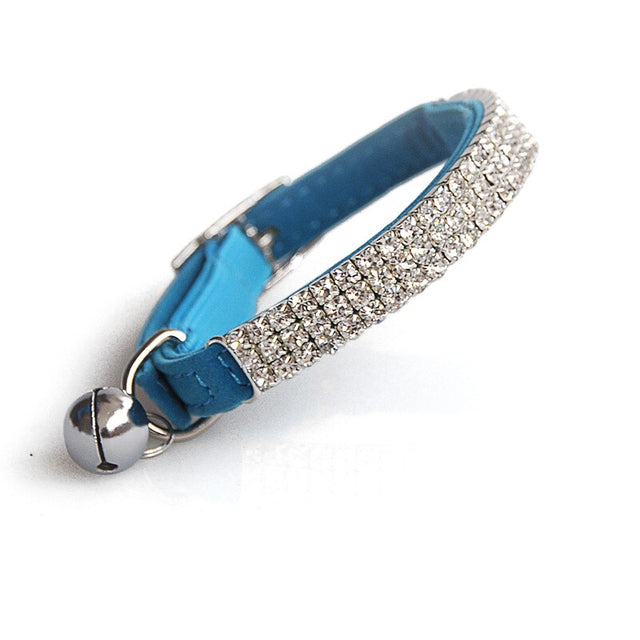 Leather Rhinestone Pet Collar With Bell