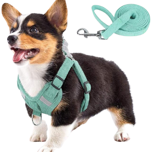 Suede Fabric Dog Harness And Leash