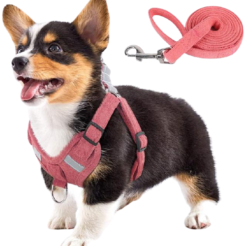 Suede Fabric Dog Harness And Leash