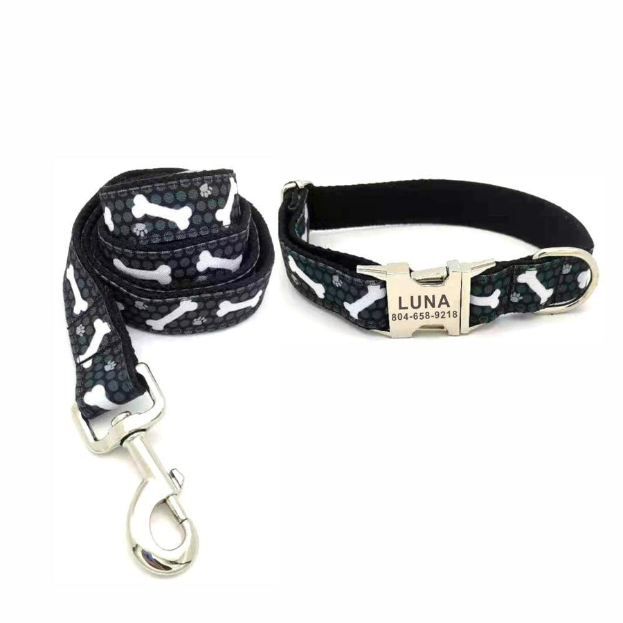 DOG PAWS BONES Engraved Collar - Bark ¡®n¡¯ Paws