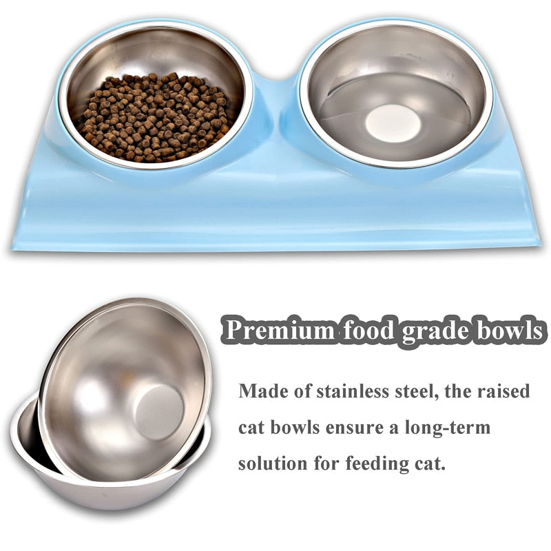 15° Tiled Stainless Steel Double Dog Bowls