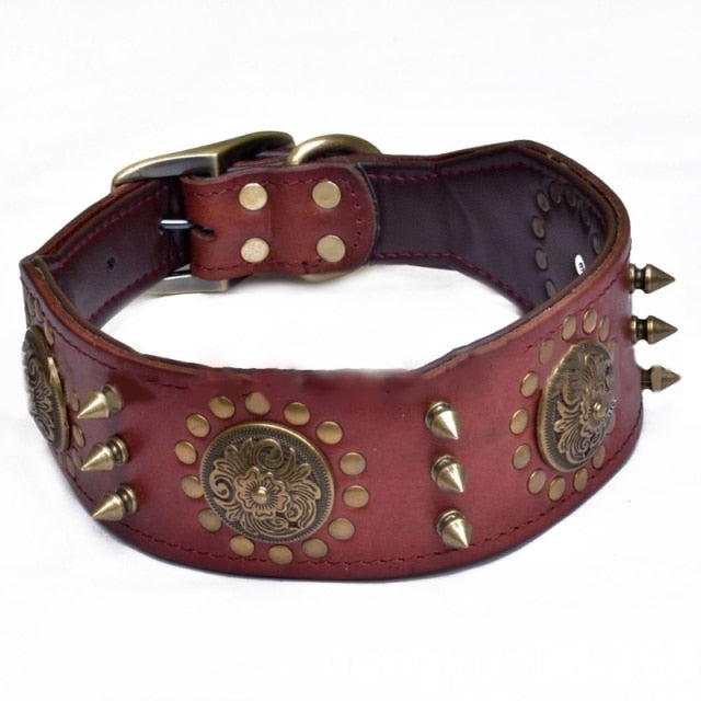 Genuine Leather Spiked Studded Dog Collar