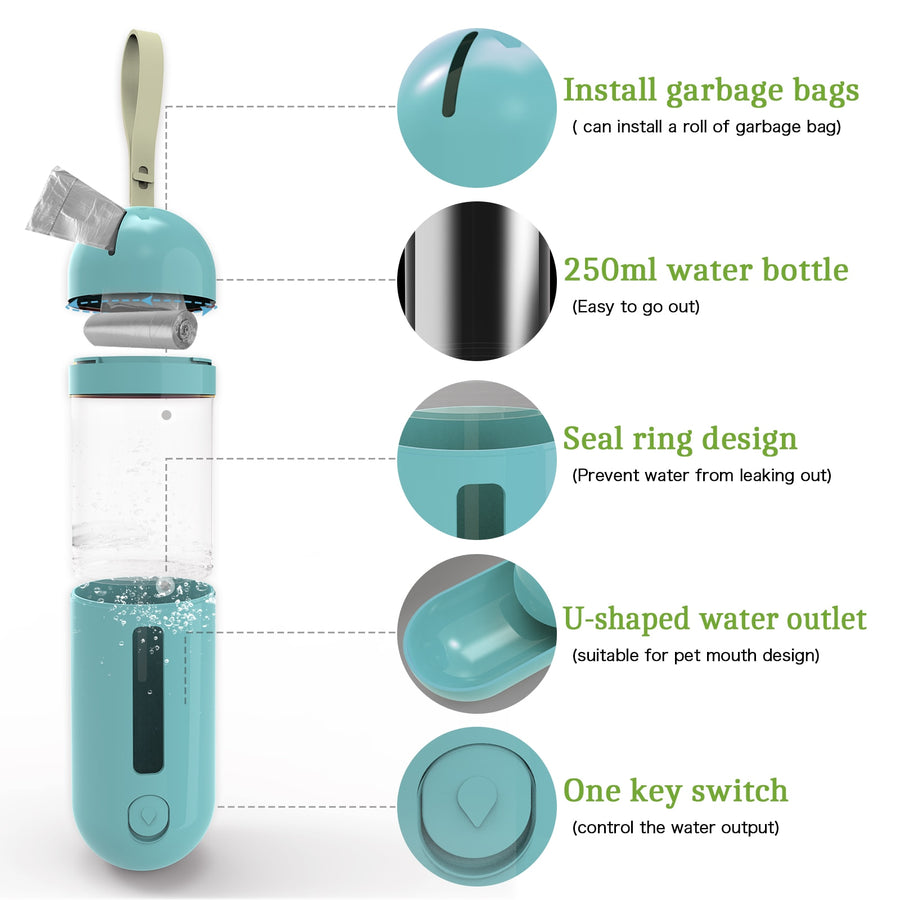 Dog Water Bottle With Poop Bag Dispenser