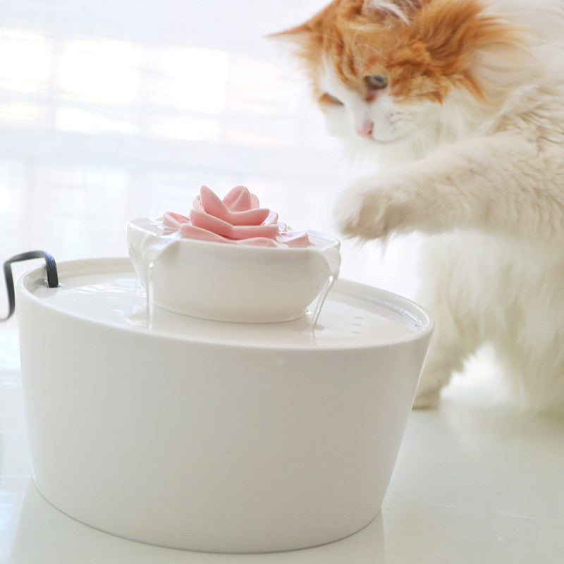 Pink Flower Ceramic Pet Water Fountain
