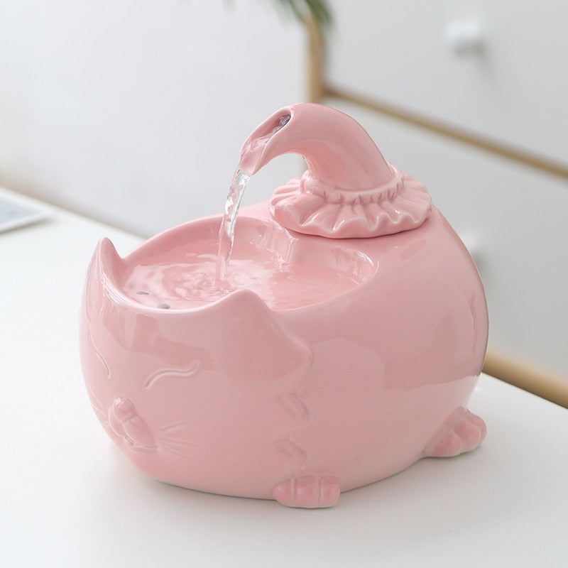 Pink Kitten Ceramic Pet Water Fountain